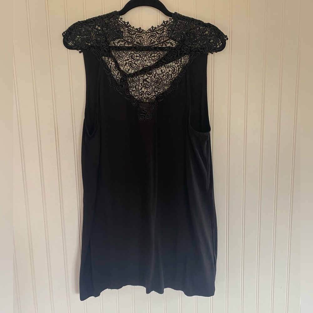 Lace Neck Black Tank Blouse